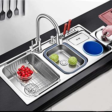 Imagem de HGTRH Lava-louça INOX com escorredor, lava-louças de cozinha aço inoxidável lavatório sobre bancada cozinha lava-louças embaladas cozinha ralo e conjunto de drenagem sobre bancada, baixo balcão ou