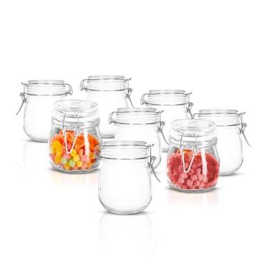 Imagem de kit 12 pote tempero vidro redondo tampa hermetico 100Ml 8cm potiche conserva