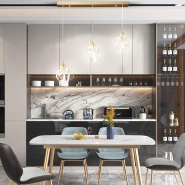 Imagem de Lustre moderno de cristal com pendente, redondo, dourado, 3 lâmpadas, cabo ajustável, design em forma de gota, dimerizável, ideal para sala de jantar, ilha de cozinha, escada, hall de entrad