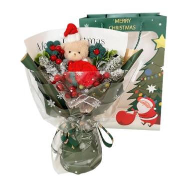 Imagem de BLWOTMOR Buquê de Urso de Pelúcia Artesanal com Flores Artificiais, Sacola de Presente, Luzes E Cartão de Felicitações para Decoração de Mesa de Festa de Anive, L Green, Tamanho real