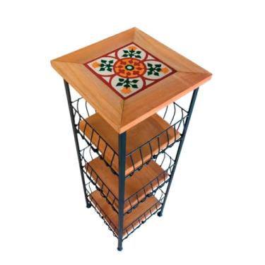 Imagem de Fruteira de chão 3 Cestos Organizadora Porta Filtro Ferro com Pintura Eletrostática Anti Ferrugem e Madeira Maciça Para 150kg (B2)