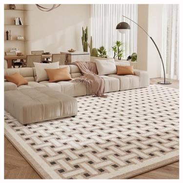 Imagem de SPXMQSS Tapete para quarto, sala de estar, tapete antiderrapante, antiderrapante, lavável em lã sintética macia para sala de estar, quarto, escritório, bege