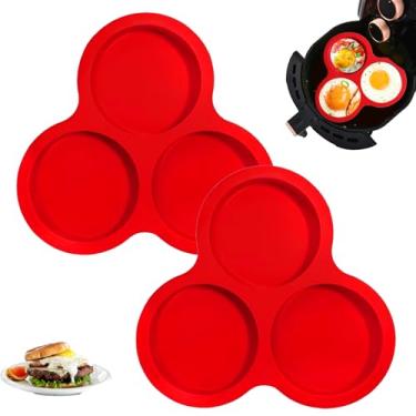 Imagem de Gyinere 1 molde de ovo de fritadeira a ar, formas de muffin redondas jumbo de 10 cm, para sanduíches de café da manhã, mordidas de ovo, panqueca, tops de muffin jumbo reutilizáveis (vermelho)