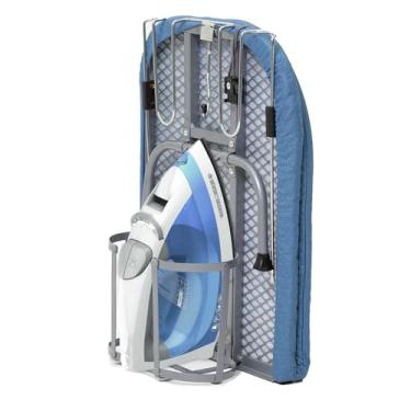 Imagem de Tábua de ferro dobrável de metal com suporte de ferro, tábua de passar RAINHOL pequena mesa com capa resistente ao calor, mini mesa de passar roupa compacta 31x12 para dormitórios, Aprtment, azul