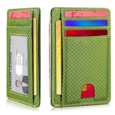 Imagem de Artpaxy Carteira fina para homens e mulheres, bolso frontal minimalista para viagem, bloqueio RFID, carteira de nylon resistente à água para identidade, dinheiro e cartão de crédito, Chartreuse