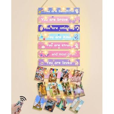 Imagem de Homecor Decoração de quarto de presentes para meninas e meninos - 10 peças de arte de parede de borboleta com luzes LED e 12 clipes de fotos, presente de madeira para meninas e meninos