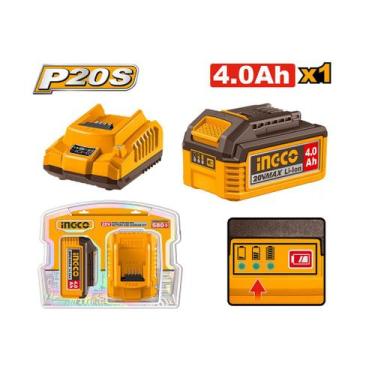 Imagem de Kit Com 1 Carregador 2ah e 1 Bateria 4ah Linha P20s INGCO