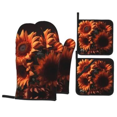 Imagem de Conjunto de luvas de cozinha estampadas com suporte de tampa, luvas de forno resistentes ao calor para manusear panelas quentes, grelhar, churrascos, kit de 4 peças.