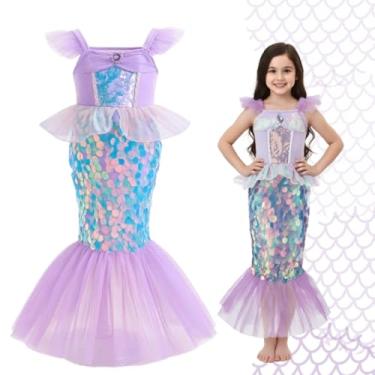 Imagem de Fantasia Infantil Sereia Lilás com Lantejoulas Brilhantes e Saia Tule – Vestido Temático para Festas, Aniversários e Carnaval (Sereia, P, Lantejolas)
