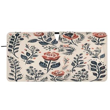 Imagem de CEBUGI Para-brisa de carro dobrável para-sol vintage floral para janela de carro guarda-chuva para-brisa frontal para-sol para acessórios de carro legal bloqueador solar refletivo de carro, P