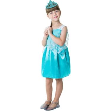 Imagem de Kit Infantil Fantasia Princesa Azul com Coroa, Tamanho P, 100% Poliéster, para Crianças 3 a 4 Anos, Vestido e Tiara