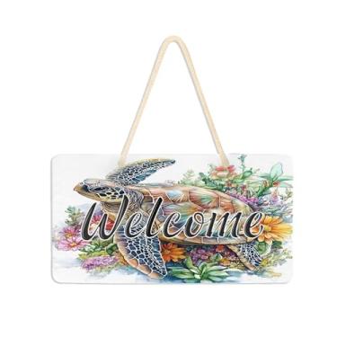 Imagem de Burbuja Placa de boas-vindas Turtle in The Sea para porta da frente, placa de boas-vindas de PVC para decoração de férias, 15 x 28 cm