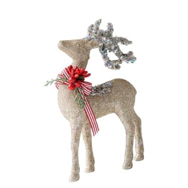 Imagem de BLWOTMOR Estatuetas de Renas Flocadas, Decorações de Natal, Estátuas de Veados, Esculturas de Alces para a Lareira, Style a Golden, Tamanho real