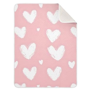 Imagem de xigua Cobertor de bebê de corações brancos para bebês, leve e macio, cobertor de algodão para berço, carrinho de bebê, berçário, 76 x 101 cm