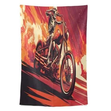 Imagem de STAYTOP Tapeçaria montando uma motocicleta caveira parede tapeçaria para decoração de casa dormitório sala de estar quarto tapete de parede (90 × 60 pol)