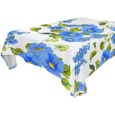 Imagem de Burbuja Toalha de mesa de flores azuis, toalha de mesa quadrada anti-rugas grossa para decoração de jantar, cozinha, festa, 137 x 137 cm