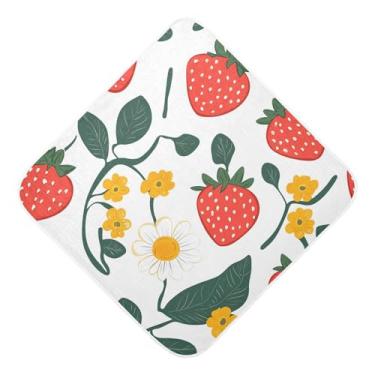 Imagem de STAYTOP Deliciosas toalhas de bebê com capuz de musselina de morangos, toalha de banho super macia, toalhas de banho absorventes para banho recém-nascido unissex 76 x 76 cm