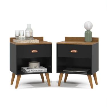 Imagem de Kit com 2 Mesa de Cabeceira Perola New Retrô com Pés Palito e 1 Gaveta