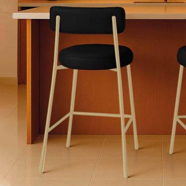 Imagem de Banqueta Cozinha Média Com Encosto Industrial Champanhe Londres Pu Preto D03 - D`rossi