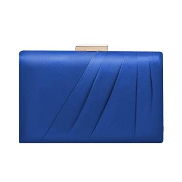 Imagem de Mulian LilY Bolsa Clutch De Cetim Plissada Azul Para Mulheres, Casamento, Festa Formatura M426