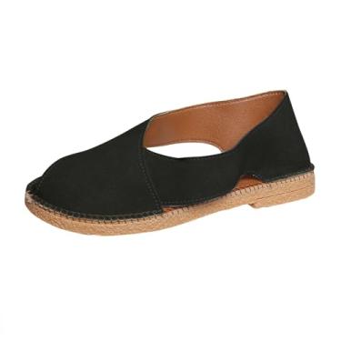 Imagem de Sandálias femininas estilo francês, salto plano, vazadas, fechadas nas costas, 2 cm, sola de verão, casual, praia, calçado, Preto, 38