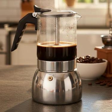 Imagem de Cafeteira Italiana Borossilicato Base Inox Mimo Style 300ml Fogão de I