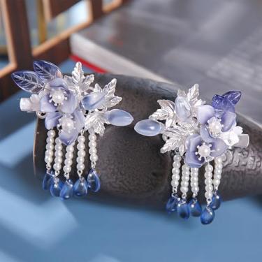 Imagem de Um par de grampos de cabelo de casamento, presilhas de cabelo de cristal feitas à mão com design floral, presilhas de pérolas, clipes de flores de strass, acessórios de cabelo para mulheres e meninas