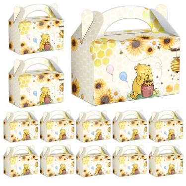 Imagem de 12 caixas de guloseimas de ursinho, caixa de presente de doces The Pooh, caixas de lembrancinhas de festa Pooh com alça, bolo de biscoito Winnie para chá de bebê, caixas de presente de sobremesa de