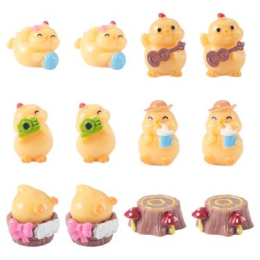 Imagem de Beadthoven 18Pcs Mini Resin Figure Cute Animal Chick Miniature 3D Stump with Mushroom Ornaments for Micro Landscape Dollhouse Accessories Fairy Garden Terrariums Shadowboxes Cake Topper Decor