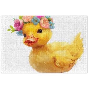 Imagem de Quebra-cabeça fofo com coroa de flor de pato amarelo, 500 peças para adultos, engraçado, divertido, quebra-cabeça, arte, brinquedo, pintura