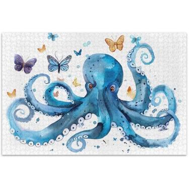 Imagem de Quebra-cabeça adulto polvo azul fofo 500 peças elefante branco natureza quebra-cabeça animal floral