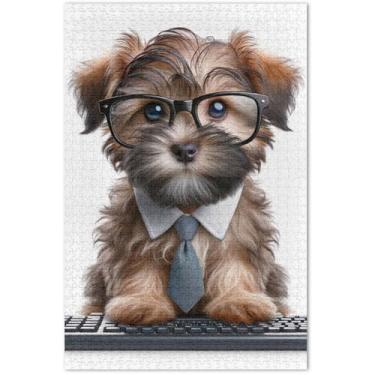 Imagem de Quebra-cabeça de cachorro fofo terrier para adultos, 1000 peças, natureza, flor, pintura animal, quebra-cabeças duros para adultos, elefantes brancos, presentes, 75 x 40 cm