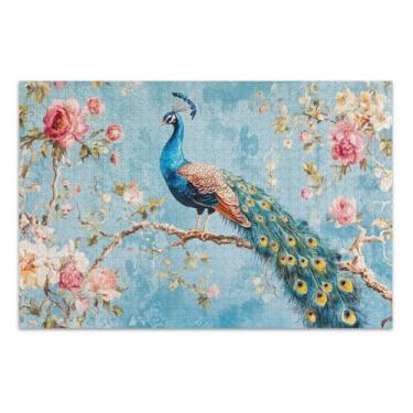 Imagem de Quebra-cabeças azuis com flor de pavão para adultos 500, quebra-cabeças, noite de jogo