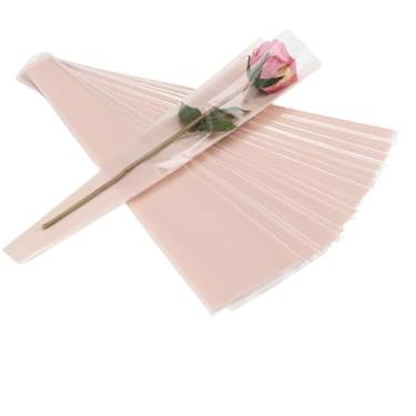 Imagem de ArrErr Pacote com 100 Papel de Embrulho Rosa Rosa Transparente Plástico Único Botão Floral Manga Rosas Únicas Sacos de Embalagem Individual para Pequeno Buquê Festa Dia das Mães Girassóis Tulipas