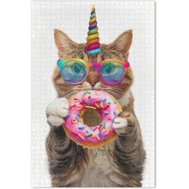 Imagem de Quebra-cabeça engraçado gato arco-íris unicórnio 1000 peças adultos animal arte colorida divertido elefante branco presentes