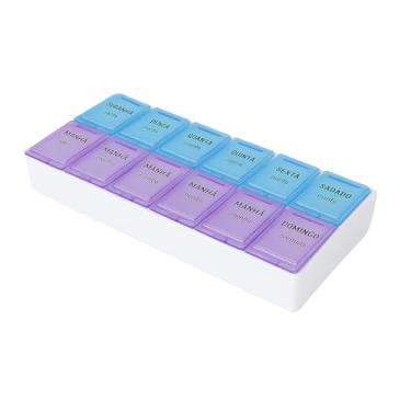 Imagem de Porta Comprimido Caixa Organizadora 14 Compartimentos Para Vitaminas Remédios Manhã e Noite Semanal