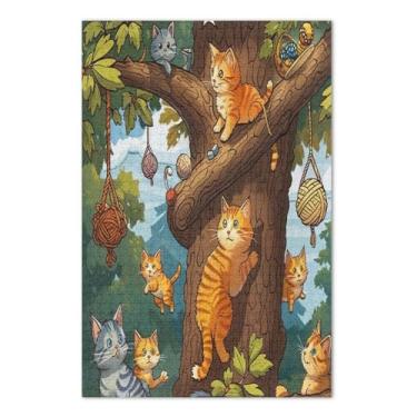Imagem de Quebra-cabeça de 500 peças, árvore de gatos com desenhos animados, quebra-cabeças adultos com letras na parte de trás