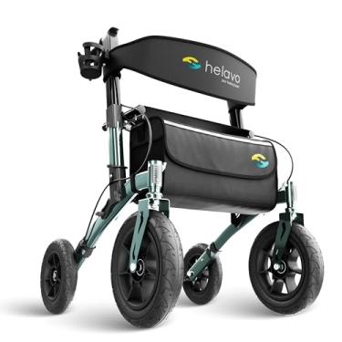 Imagem de Andador Rollator Helavo Todo Terreno com Pneus Pneumáticos de 12” – Andador Dobrável para Idosos com Assento, Leve, Altura Ajustável e Absorção de Impacto (Verde)
