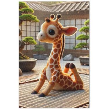 Imagem de Girafa Yoga Quebra-cabeça fofo 1000 peças presentes de elefante branco adulto engraçado divertido quebra-cabeça arte brinquedo pintura, 29,5 x 19,7 polegadas