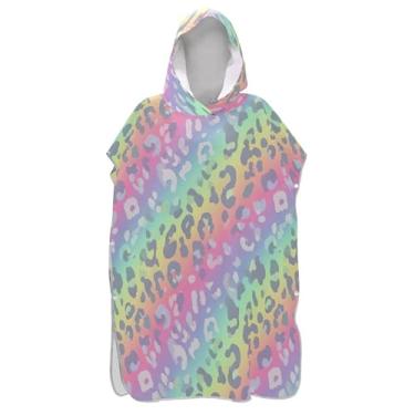 Imagem de TSENQUE Poncho de surfe para adultos trocador de roupa de praia com capuz toalha de banho absorvente unissex adulto poncho com capuz pastel arco-íris cores leopardo