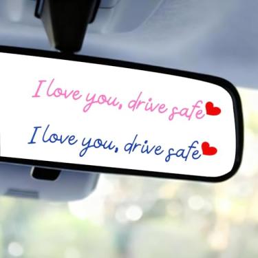 Imagem de Goktvai 6 Peças Adesivo de Espelho Retrovisor para Carro Eu te Amo, Dirija com Segurança Adesivos de Direção Segura Decalques Engraçados Vinil Janelas para Homens e Mulheres (Azul e Rosa)