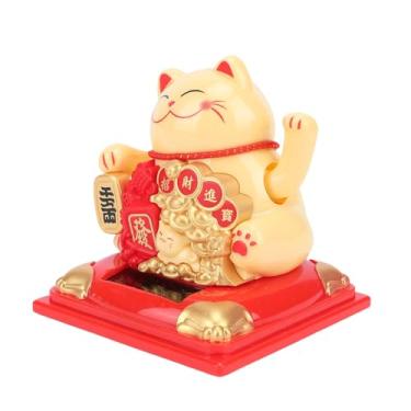 Imagem de BAFOVY Estátua de Gato da Sorte, Braço Oscilante Adorável e Vívido, Gato da Fortuna Movido a Energia Solar Com Capa de Poeira, para Ornamento de Mesa de Negócios Em Casa (Amarela)