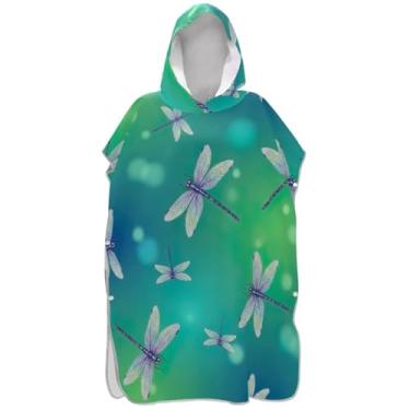 Imagem de Joisal Poncho de surfe plus size para adultos trocador com capuz toalha de praia estampa libélulas verde-azulado gradiente masculino feminino poncho com capuz