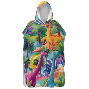 Imagem de Joisal Poncho de surfe trocador de roupão para toalha de natação com capuz reutilizável dinossauros vibrantes ponchos femininos com capuz