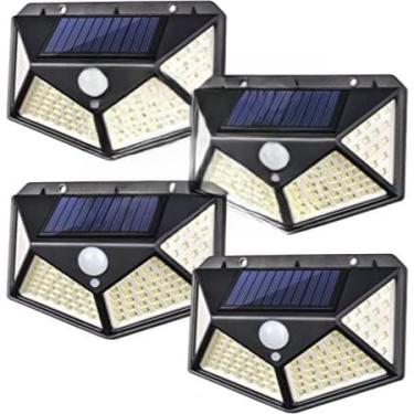 Imagem de Kit de 4 Luminárias Solar 100 LEDs com Sensor de Movimento, Refletor de Parede À Prova d'Água IP65, Iluminação Externa para Jardim e Segurança Residencial (4 peça)