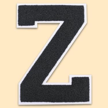 Imagem de QianSiLi Adesivos de letras universitárias de chenille preto de 11 cm, letras grandes para jaquetas Letterman, moletons com capuz, mochilas, coletes, roupas, adesivos individuais da letra Z