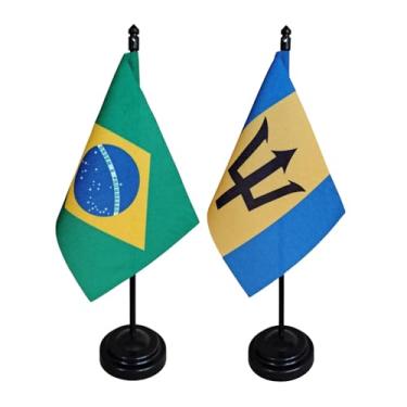 Imagem de Kit Bandeira de Mesa Brasil e Barbados, 26cm Altura, 18x11cm Bandeiras, Multicolorido, Oxford, Base Plástica, para Escritório, Eventos, Decoração