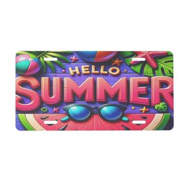 Imagem de Placa de licença colorida de verão melancia para frente do carro placas de carro alumínio metal adequado para caminhão placa de porta de carro bar café acessórios automotivos para homens mulheres 15 x