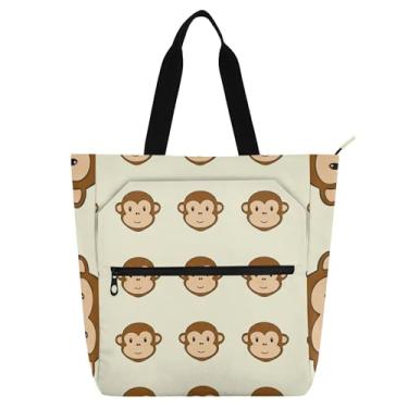 Imagem de GAIGEO Sacola divertida com cara de macaco para crianças e mulheres amantes de livros reutilizável com zíper bolsa escolar bolsa de trabalho com compartimentos