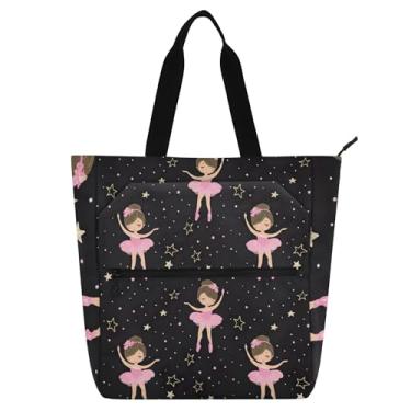 Imagem de Sacola feminina bonita bailarina estrelas, preta, para trabalho, lona, praia, livro, com zíper, bolsas para professores, presentes para amantes de livros